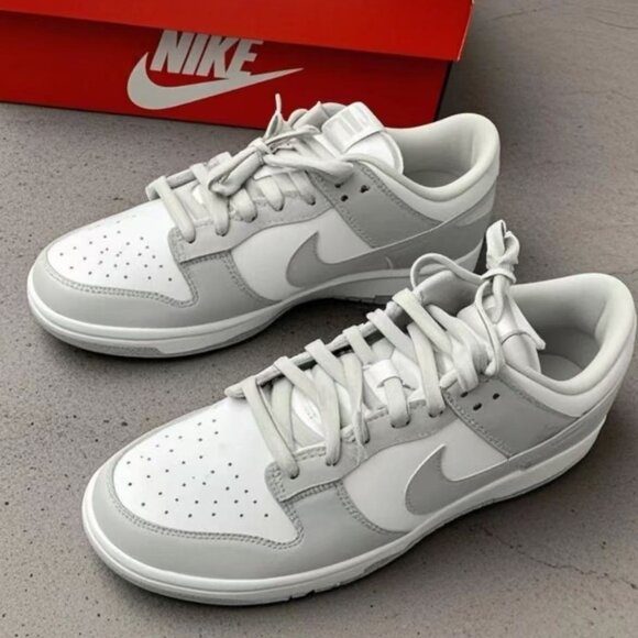 Nike Dunk Low Light Grey & White Sneakers - Classic Minimalist Design - Picture 1 of 5